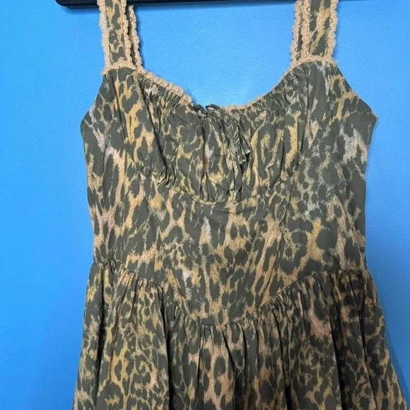 Nasty Gal Leopard Mini Dress Women's Size 8 Corset Lace Drop Waist Glam Punk - Picture 4 of 8